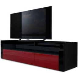 Vladon Armoire basse Meuble TV Valencia en Noir mat - haute brillance & tons naturels - Bordeaux