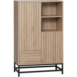 Buffet haut design Urban Craft - 2 portes avec étagère, 2 niches, tiroir - piètement acier noir