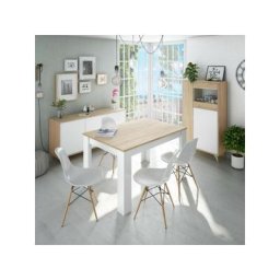 Salle à manger complète Blanc/Chêne - sag - Table : l 140/190 x l 90 x h 78 cm Buffet : l 154 x l