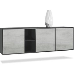 Buffet Commode Dressoir Crédence led Cuba Noir mat - Haute brillance - Portes en Aspect Béton Oxyde
