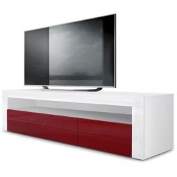 Armoire basse Meuble tv Valencia en Blanc mat - haute brillance & tons naturels - Bordeaux haute