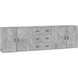 Buffets 3 pcs gris béton bois d'ingénierie Vidaxl Gris béton
