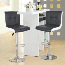 Lot de 2 Tabourets de Bar en Simili Cuir et Métal Hauteur Réglable avec Repose-pieds et Base