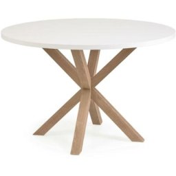 Table ronde Full Argo en mélaminé blanc et pieds en acier effet bois ø 119 cm - Blanc - Kave Home