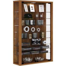 Vitrosa Mini Vitrine murale avec 2 portes vitrées, 8 tablettes en verre, imitation noyer. - Marron