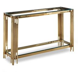 Lexie - Console design en verre trempé et métal doré - Transparent