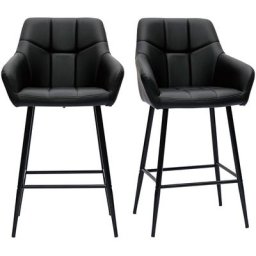 Tabourets de bar avec sièges matelassés noirs et métal noir H65 cm (lot de 2) montero - Noir