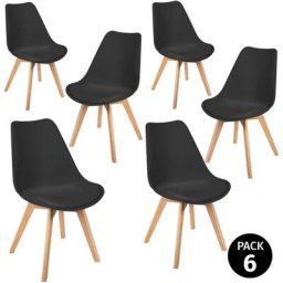 Pack 6 chaises de salle a manger noires, design moderne, chaises tulip pour salon, bureau, la salle