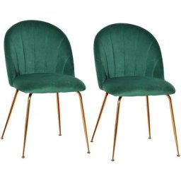Lot de 2 chaises style art-déco dossier strié arrondi piètement métal doré incliné effilé velours