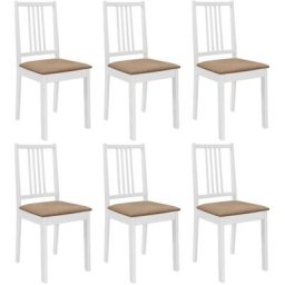 Chaises à manger avec coussins lot de 6 blanc bois solide vidaXL - white and cream