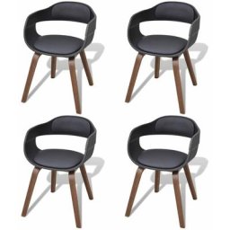 Chaises à manger lot de 4 noir bois courbé et similicuir vidaXL - Noir
