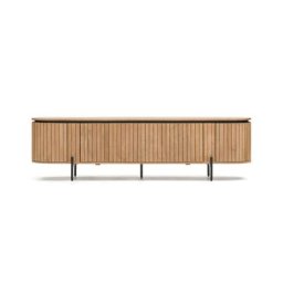 Meuble tv Licia 4 portes en bois de manguier massif et métal peint en noir 200 x 55 cm - Naturel