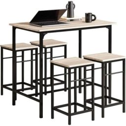 Set de 1 Table + 4 Tabourets Ensemble table de bar bistrot Mange-debout haute cuisine OGT11-N Sobuy