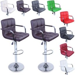Tresko - Lot de 2 Tabourets de bar marron avec dossier, accoudoir, chromé, rotation à 360°, hauteur