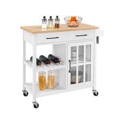 Desserte sur roulettes Plan de Travail en Bois Chariot de Cuisine Massif 2 Roues avec Frein 101.5 x