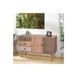 Buffet 2 portes et 3 tiroirs avec motifs L120cm - Baobab Calicosy Bois foncé
