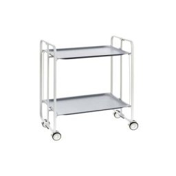 Don Hierro - Table roulante pliante bauhaus châssis blanc, 2 plateaux - Gris