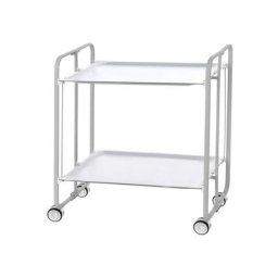 Don Hierro - Table roulante pliante bauhaus, 2 plateaux, châssis gris aluminium. - Blanc