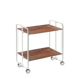 Don Hierro - Table roulante pliante bauhaus châssis blanc, 2 plateaux - Cêdre
