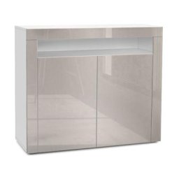 Vladon Commode Buffet Armoire Valencia en Blanc mat - haute brillance et tons naturels - Gris sable