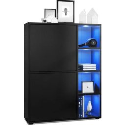 Buffet haut Armoire Cabinet Commode Cuba Noir mat - haute brillance - Portes en Noir mat avec