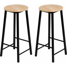 Set de 2 tabourets hauts friend - Bois et noir - Métal et bois - d 30 x h 70 cm - Livraison