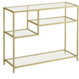 Songmics - vasagle Table Console, Table d'Entrée, en Verre Trempé, Cadre en Métal, avec Étagères de