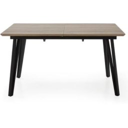 Table à manger rectangulaire extensible en mdf chêne avec pied en métal noir - Longueur 140-180 x