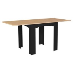 Table à manger extensible dona 6-8 personnes noire plateau façon hêtre 80-160 cm - Noir