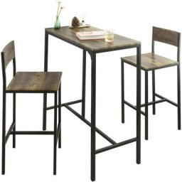Lot Table et Chaises de Bar de Style Industriel Ensemble Table de Bar + 2 Haute Chaise