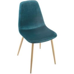 Atmosphera - Chaise en velours avec pieds en métal effet bois Roka - Bleu - l 45 x p 51 x h 87 cm