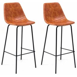 Happy Garden - Lot de 2 tabourets de bar vintage lucien cognac - Hauteur d'assise 75cm - Orange