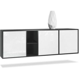 Buffet Commode Dressoir Crédence led Cuba Noir mat - Haute brillance - Portes en Blanc laqué haute