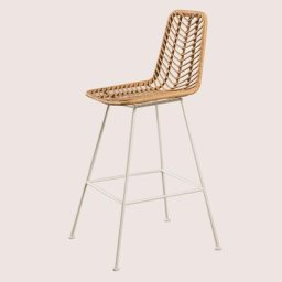 Lot de 2 Tabourets Hauts en Rotin Synthétique Gouda Naturel Sklum naturel ↑75 cm Blanc - naturel