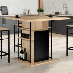 Ilot central ugo 110 cm bois noir et imitation hêtre avec rangements design industriel - Bois-clair