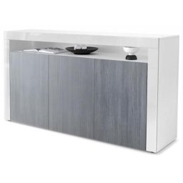 Buffet Commode Dressoir Crédence Valencia Blanc, haute brillance & tons naturels - Avola-Anthracite