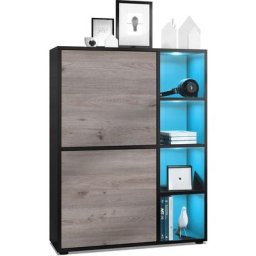 Buffet haut Armoire Cabinet Commode Cuba Noir mat - haute brillance - Portes en Chêne Nordique avec
