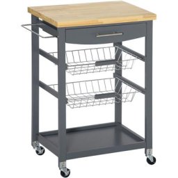 Homcom - Desserte chariot de cuisine sur roulettes avec plan de travail, 2 paniers coulissants, 1