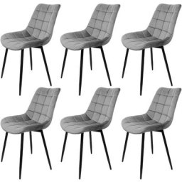 Lot de 6 Chaises de salle à manger.Chaises de cuisine. Siège en velours. Pieds en métal Gris clair