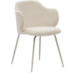 Kave Home - Chaise Yunia en velours grosses côtes beige avec pieds en acier finition peinture beige