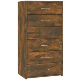 Buffet avec 6 tiroirs Chêne fumé 50x34x96 cm Bois d'ingénierie Vidaxl Chêne fumé