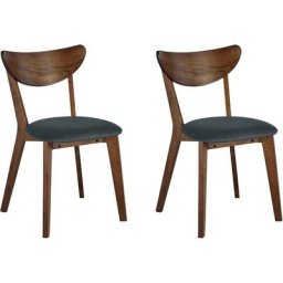 Lot de 2 Chaises de Salle à Manger en Bois d'Hévéa Foncé et Polyester Gris Erie - Bois foncé