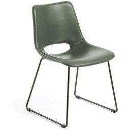 Kave Home - Chaise de salle à manger Zahara vert en polyuréthane et pieds en acier noir - Vert