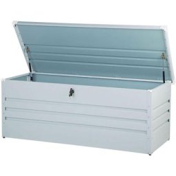 Coffre de Rangement Extérieur 165 x 70 cm 600 Litres en Acier Galvanisé Gris Clair Idéal pour les