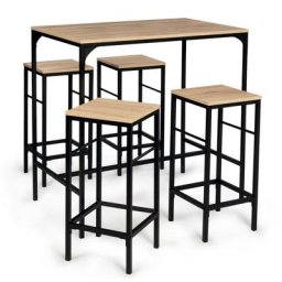 Table haute de bar detroit 100 cm et 4 tabourets design industriel - Naturel