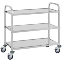 Chariot De Service Desserte Cuisine Table Roulante Inox 3 Plateaux Niveaux f - Argent