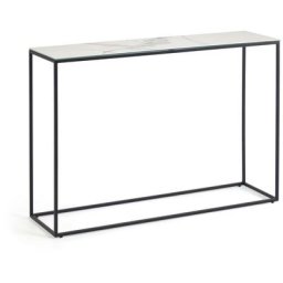Kave Home - Console Rewena plateau en grès cérame finition Kalos blanc structure en acier 110 x 75