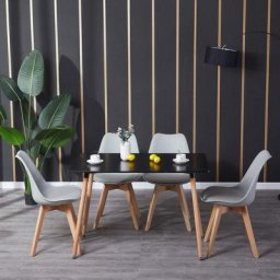 Bathrins - Table et 4pcs chaise gris clair à Manger Rectangulaire de 4 à 6 Personnes - Scandinave