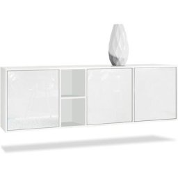 Buffet Commode Dressoir Crédence led Cuba Blanc mat - Haute brillance - Portes en Blanc laqué haute