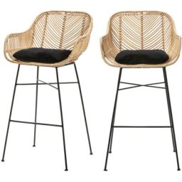 Lot de 2 tabourets de bar en rotin 68cm - Nunuhai - Couleur - Naturel - Drawer
